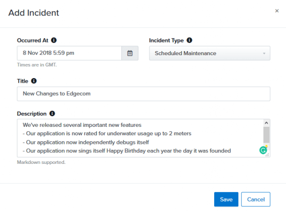 incident example status page update uptime.com
