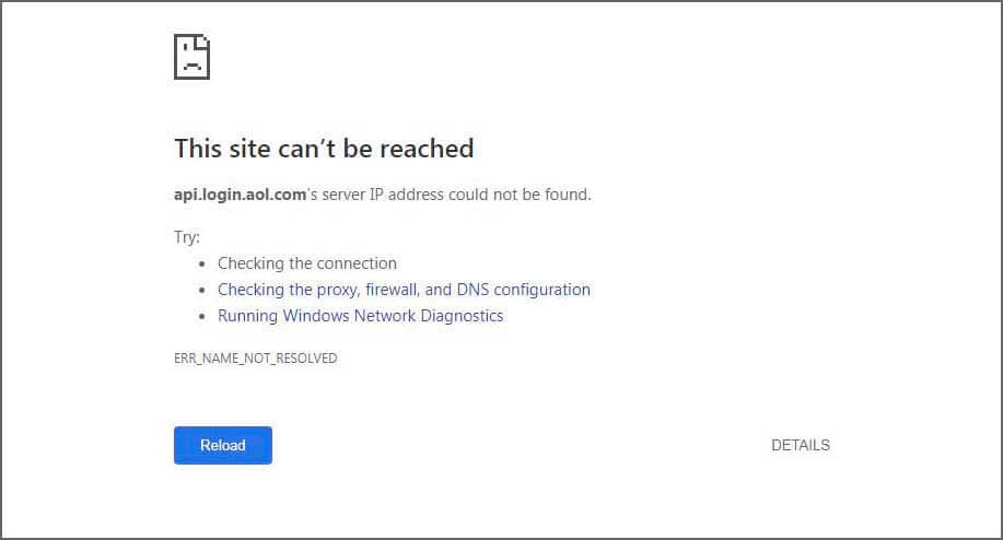 AOL Mail login error screenshot