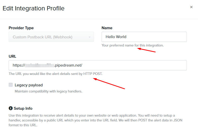 webhooks custom postback URL setup uptime.com