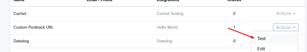 webhooks custom postback URL test setup uptime.com