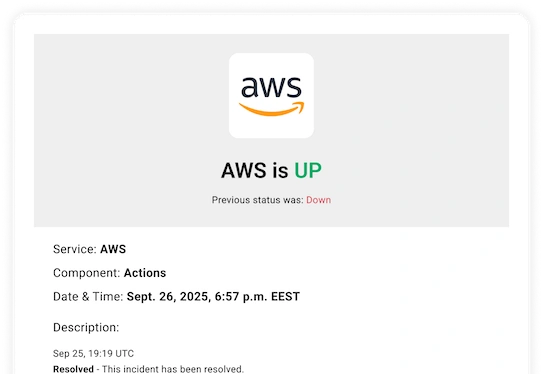 Cloud Status Email
Alert