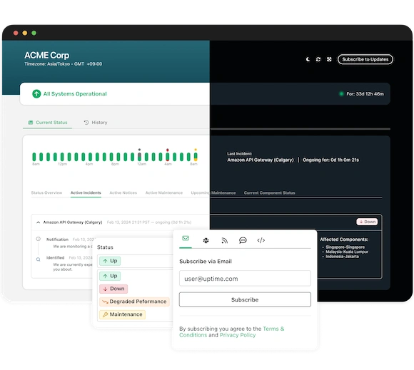uptime monitoring status page example