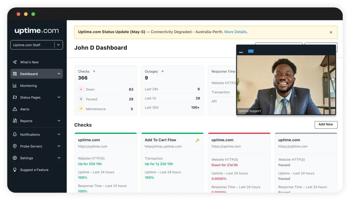 Dashboard view of UPro! Professional Services setup